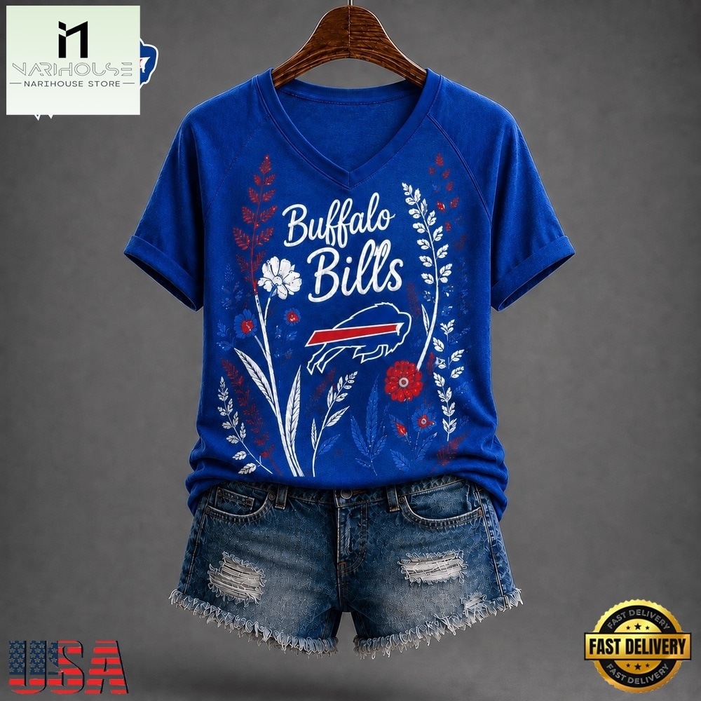 Buffalo Bills NFL Floral Garden V Neck T Shirt, Trendy NFL V Neck Tee Buffalo Bills NFL Floral Garden V Neck T Shirt, Trendy NFL V Neck Tee