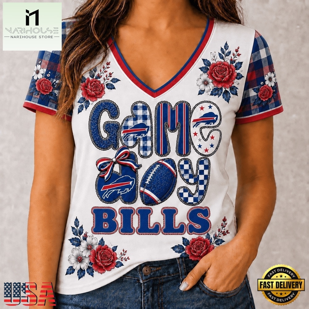 Buffalo Bills NFL Football Flowers Team Pride V Neck T Shirt, Trendy NFL V Neck Tee Buffalo Bills NFL Football Flowers Team Pride V Neck T Shirt, Trendy NFL V Neck Tee