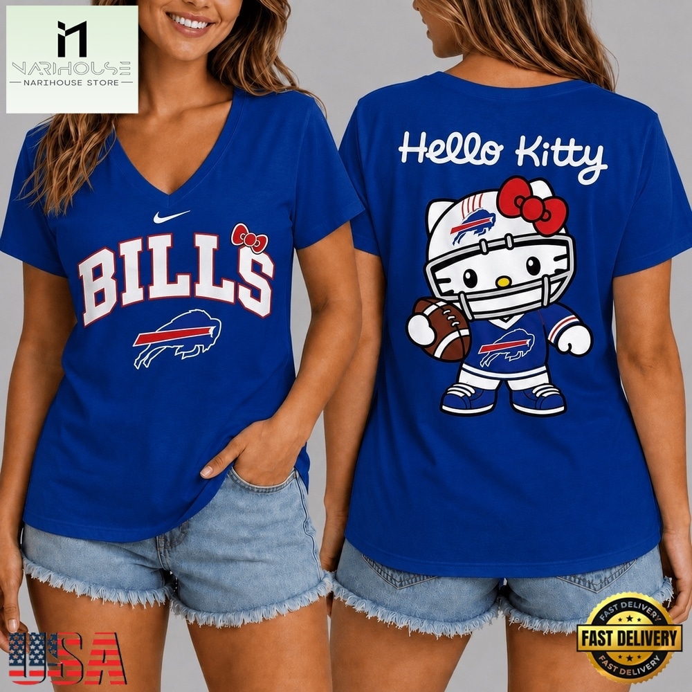 Buffalo Bills NFL Hello Kitty Football V Neck T Shirt, Trendy NFL V Neck Tee Buffalo Bills NFL Hello Kitty Football V Neck T Shirt, Trendy NFL V Neck Tee