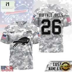 Buffalo Bills NFL Salute to Service Custom Name & Number Camo 3D Shirt, NFL Sporty Shirt Buffalo Bills Nfl Salute TO Service Custom Name Number Camo 3D Shirt