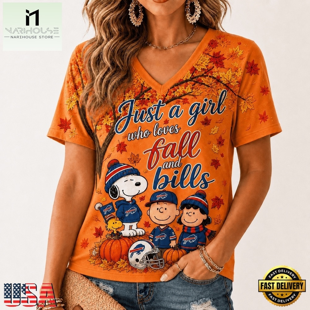 Buffalo Bills NFL Snoopy Peanuts Fall Season V Neck T Shirt, Trendy NFL V Neck Tee Buffalo Bills NFL Snoopy Peanuts Fall Season V Neck T Shirt, Trendy NFL V Neck Tee