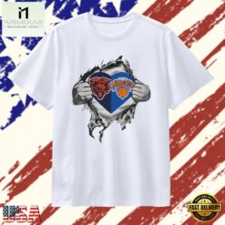 Chicago Bears and New York Knicks Heart Logo T Shirt, Stylish 2D Graphic Shirt Chicago Bears And New York Knicks Heart Logo T Shirt