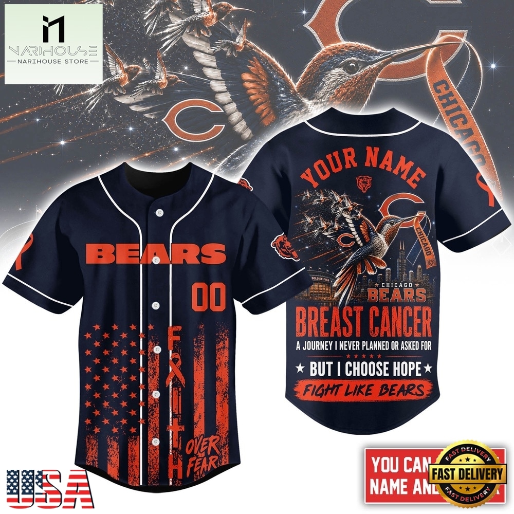 Chicago Bears NFL Breast Cancer Hope Over Fear Baseball Jersey, NFL Game Day Jersey Chicago Bears NFL Breast Cancer Hope Over Fear Baseball Jersey, NFL Game Day Jersey