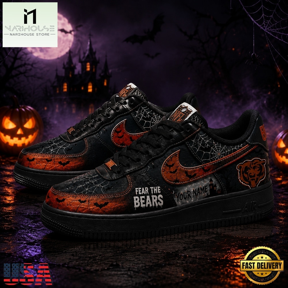 Chicago Bears NFL Fear The Team Halloween Air Force 1 Shoes Sneakers, NFL Team AF1 Shoes Chicago Bears NFL Fear The Team Halloween Air Force 1 Shoes Sneakers, NFL Team AF1 Shoes