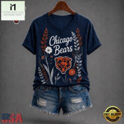 Chicago Bears NFL Floral Garden V Neck T Shirt, Trendy NFL V Neck Tee Chicago Bears Nfl Floral Garden V Neck T Shirt