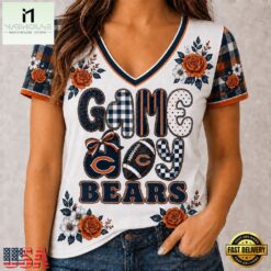 Chicago Bears NFL Football Flowers Team Pride V Neck T Shirt, Trendy NFL V Neck Tee Chicago Bears Nfl Football Flowers Team Pride V Neck T Shirt