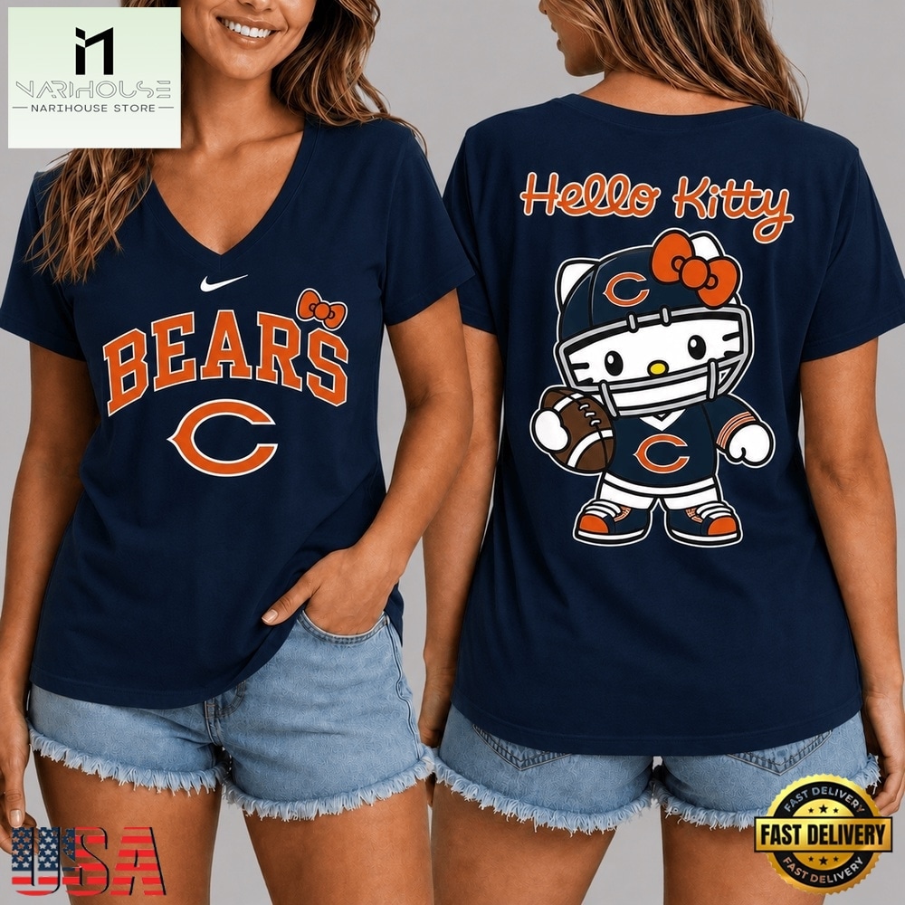 Chicago Bears NFL Hello Kitty Football V Neck T Shirt, Trendy NFL V Neck Tee Chicago Bears NFL Hello Kitty Football V Neck T Shirt, Trendy NFL V Neck Tee