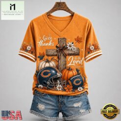 Chicago Bears NFL Thanksgiving Faith And Football V Neck T Shirt, Trendy NFL V Neck Tee Chicago Bears Nfl Thanksgiving Faith And Football V Neck T Shirt