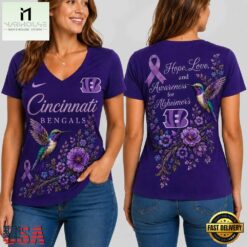 Cincinnati Bengals NFL Alzheimer’s Awareness Month V neck T Shirt, Trendy NFL V Neck Tee Cincinnati Bengals Nfl Alzheimer S Awareness Month V Neck T Shirt