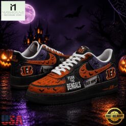 Cincinnati Bengals NFL Fear The Team Halloween Air Force 1 Shoes Sneakers, NFL Team AF1 Shoes Cincinnati Bengals Nfl Fear The Team Halloween Air Force 1 Shoes Sneakers