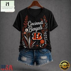 Cincinnati Bengals NFL Floral Garden V Neck T Shirt, Trendy NFL V Neck Tee Cincinnati Bengals Nfl Floral Garden V Neck T Shirt