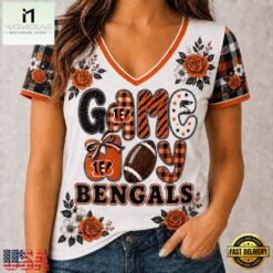 Cincinnati Bengals NFL Football Flowers Team Pride V Neck T Shirt, Trendy NFL V Neck Tee Cincinnati Bengals Nfl Football Flowers Team Pride V Neck T Shirt