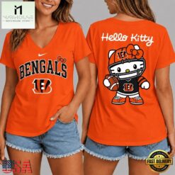 Cincinnati Bengals NFL Hello Kitty Football V Neck T Shirt, Trendy NFL V Neck Tee Cincinnati Bengals Nfl Hello Kitty Football V Neck T Shirt