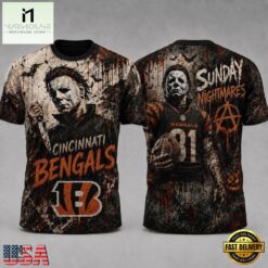 Cincinnati Bengals NFL Michael Myers Sunday Nightmares Horror Halloween 3D T Shirt, NFL Sporty Shirt Cincinnati Bengals Nfl Michael Myers Sunday Nightmares Horror Halloween 3D T Shirt