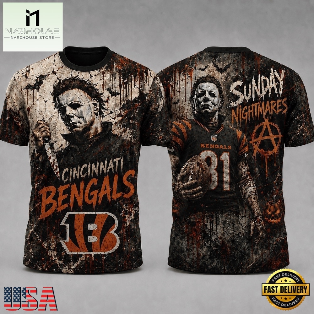 Cincinnati Bengals NFL Michael Myers Sunday Nightmares Horror Halloween 3D T Shirt, NFL Sporty Shirt Cincinnati Bengals NFL Michael Myers Sunday Nightmares Horror Halloween 3D T Shirt, NFL Sporty Shirt