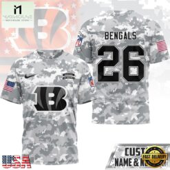 Cincinnati Bengals NFL Salute to Service Custom Name & Number Camo 3D Shirt, NFL Sporty Shirt Cincinnati Bengals Nfl Salute TO Service Custom Name Number Camo 3D Shirt