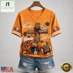 Cincinnati Bengals NFL Thanksgiving Faith And Football V Neck T Shirt, Trendy NFL V Neck Tee Cincinnati Bengals Nfl Thanksgiving Faith And Football V Neck T Shirt
