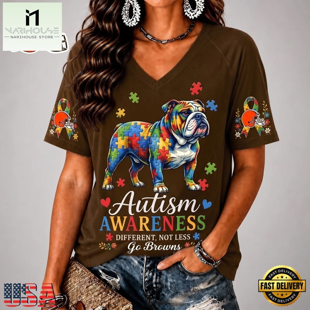 Cleveland Browns NFL Different, Not Less Autism Awareness V neck T Shirt, Trendy NFL V Neck Tee Cleveland Browns NFL Different, Not Less Autism Awareness V neck T Shirt, Trendy NFL V Neck Tee