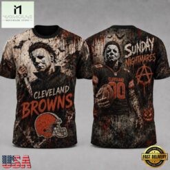 Cleveland Browns NFL Michael Myers Sunday Nightmares Horror Halloween 3D T Shirt, NFL Sporty Shirt Cleveland Browns Nfl Michael Myers Sunday Nightmares Horror Halloween 3D T Shirt