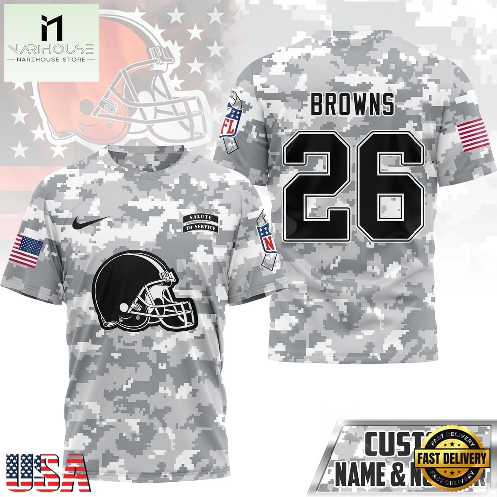 Cleveland Browns NFL Salute to Service Custom Name & Number Camo 3D Shirt, NFL Sporty Shirt Cleveland Browns NFL Salute to Service Custom Name & Number Camo 3D Shirt, NFL Sporty Shirt