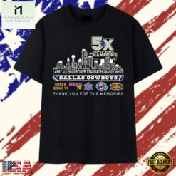 Dallas Cowboys 5x Super Bowl Champions Skyline Signatures T Shirt, Stylish 2D Graphic Shirt Dallas Cowboys 5X Super Bowl Champions Skyline Signatures T Shirt