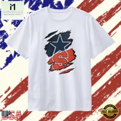 Dallas Cowboys and Syracuse Orange Torn Fabric Logo T Shirt, Stylish 2D Graphic Shirt Dallas Cowboys And Syracuse Orange Torn Fabric Logo T Shirt
