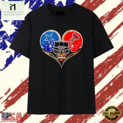 Dallas Cowboys and Texas Tech Red Raiders Heart Football Helmet T Shirt, Stylish 2D Graphic Shirt Dallas Cowboys And Texas Tech Red Raiders Heart Football Helmet T Shirt