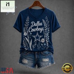 Dallas Cowboys NFL Floral Garden V Neck T Shirt, Trendy NFL V Neck Tee Dallas Cowboys Nfl Floral Garden V Neck T Shirt