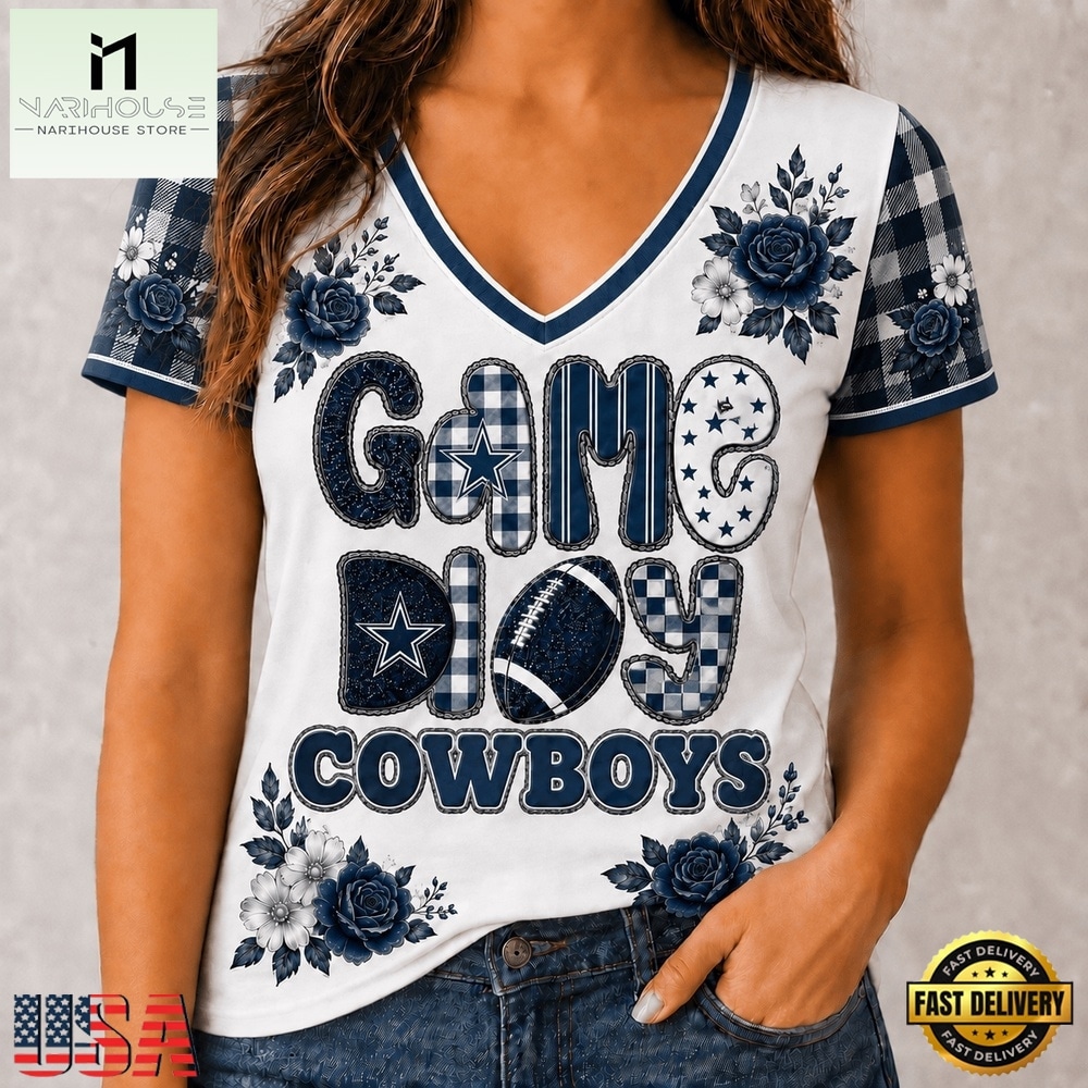 Dallas Cowboys NFL Football Flowers Team Pride V Neck T Shirt, Trendy NFL V Neck Tee Dallas Cowboys NFL Football Flowers Team Pride V Neck T Shirt, Trendy NFL V Neck Tee