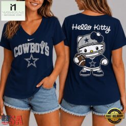 Dallas Cowboys NFL Hello Kitty Football V Neck T Shirt, Trendy NFL V Neck Tee Dallas Cowboys Nfl Hello Kitty Football V Neck T Shirt