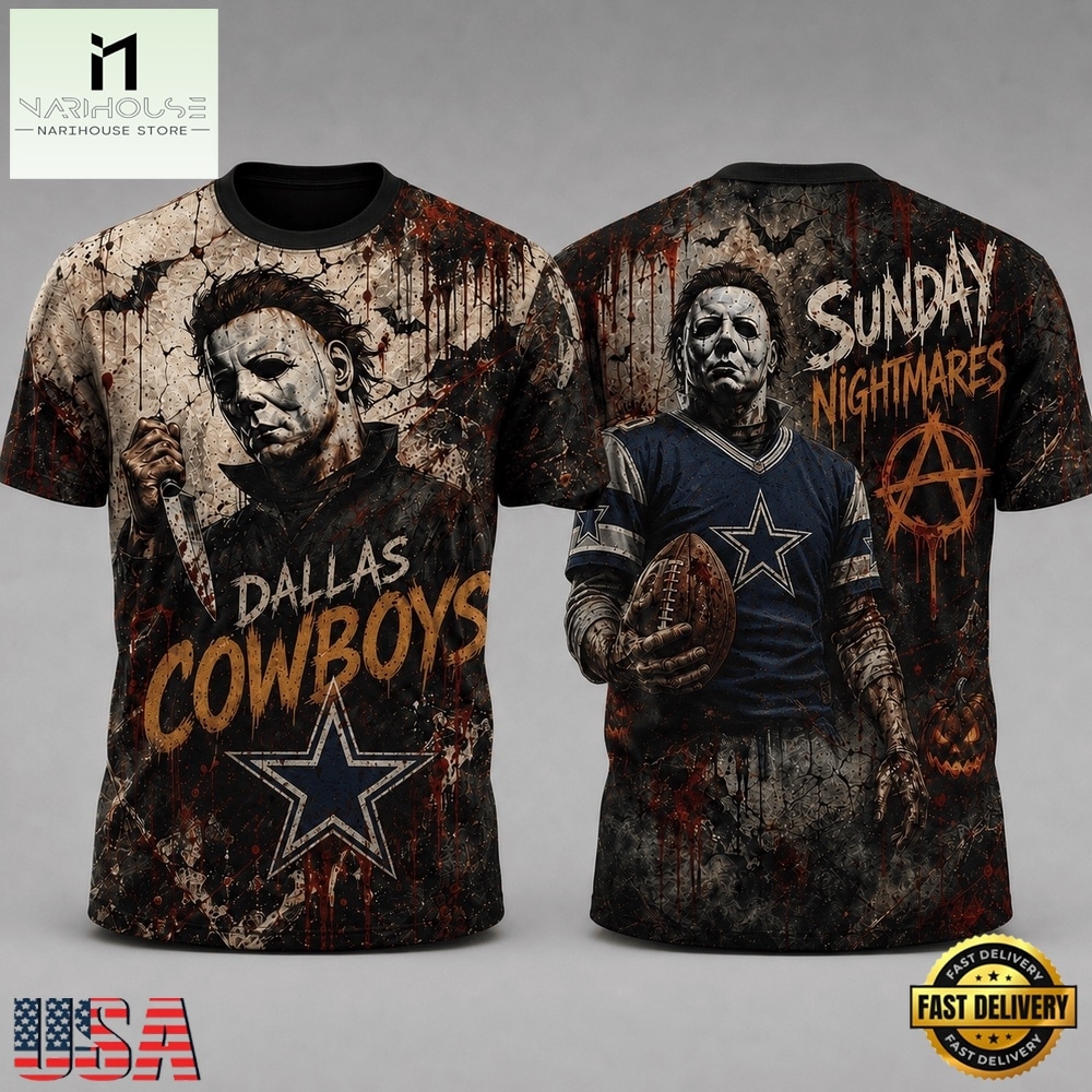 Dallas Cowboys NFL Michael Myers Sunday Nightmares Horror Halloween 3D T Shirt, NFL Sporty Shirt Dallas Cowboys NFL Michael Myers Sunday Nightmares Horror Halloween 3D T Shirt, NFL Sporty Shirt