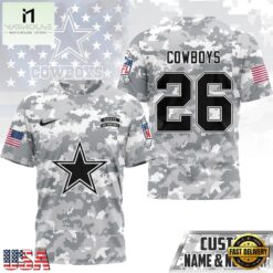 Dallas Cowboys NFL Salute to Service Custom Name & Number Camo 3D Shirt, NFL Sporty Shirt Dallas Cowboys Nfl Salute TO Service Custom Name Number Camo 3D Shirt