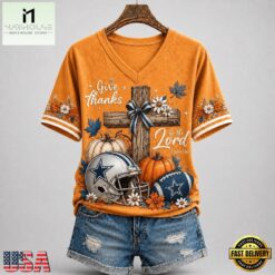 Dallas Cowboys NFL Thanksgiving Faith And Football V Neck T Shirt, Trendy NFL V Neck Tee Dallas Cowboys Nfl Thanksgiving Faith And Football V Neck T Shirt