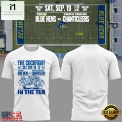 Delaware Fightin' Blue Hens Football The Cockfight 2026 White T Shirt, Hot 3D Shirt Trend Delaware Fightin Blue Hens Football The Cockfight 2026 White T Shirt