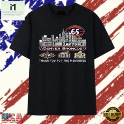 Denver Broncos 65th Anniversary Skyline Signatures Football T Shirt, Stylish 2D Graphic Shirt Denver Broncos 65th Anniversary Skyline Signatures Football T Shirt