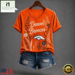 Denver Broncos NFL Floral Garden V Neck T Shirt, Trendy NFL V Neck Tee Denver Broncos Nfl Floral Garden V Neck T Shirt