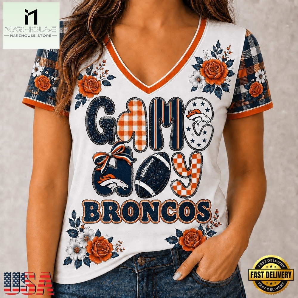 Denver Broncos NFL Football Flowers Team Pride V Neck T Shirt, Trendy NFL V Neck Tee Denver Broncos NFL Football Flowers Team Pride V Neck T Shirt, Trendy NFL V Neck Tee