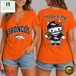 Denver Broncos NFL Hello Kitty Football V Neck T Shirt, Trendy NFL V Neck Tee Denver Broncos Nfl Hello Kitty Football V Neck T Shirt