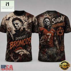 Denver Broncos NFL Michael Myers Sunday Nightmares Horror Halloween 3D T Shirt, NFL Sporty Shirt Denver Broncos Nfl Michael Myers Sunday Nightmares Horror Halloween 3D T Shirt