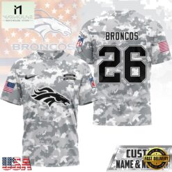 Denver Broncos NFL Salute to Service Custom Name & Number Camo 3D Shirt, NFL Sporty Shirt Denver Broncos Nfl Salute TO Service Custom Name Number Camo 3D Shirt