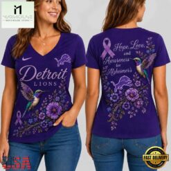 Detroit Lions NFL Alzheimer’s Awareness Month V neck T Shirt, Trendy NFL V Neck Tee Detroit Lions Nfl Alzheimer S Awareness Month V Neck T Shirt