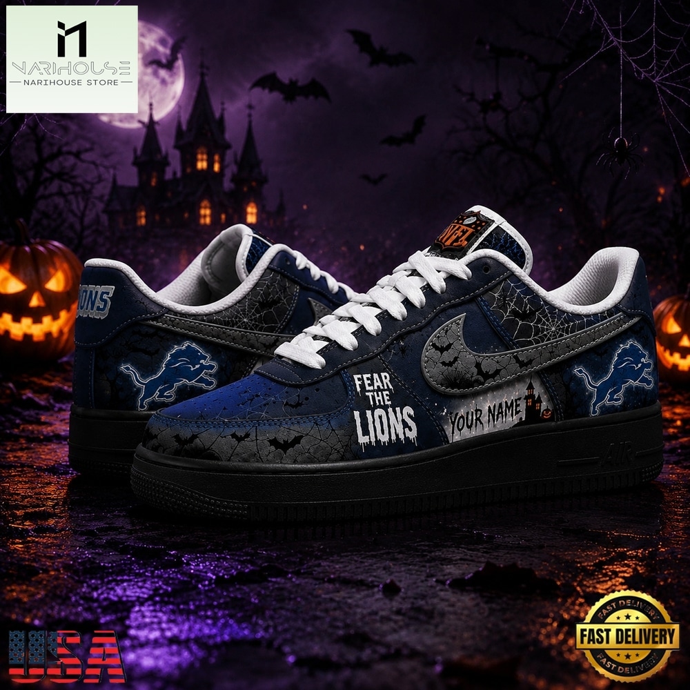 Detroit Lions NFL Fear The Team Halloween Air Force 1 Shoes Sneakers, NFL Team AF1 Shoes Detroit Lions NFL Fear The Team Halloween Air Force 1 Shoes Sneakers, NFL Team AF1 Shoes