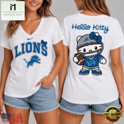 Detroit Lions NFL Hello Kitty Football V Neck T Shirt, Trendy NFL V Neck Tee Detroit Lions Nfl Hello Kitty Football V Neck T Shirt
