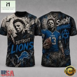 Detroit Lions NFL Michael Myers Sunday Nightmares Horror Halloween 3D T Shirt, NFL Sporty Shirt Detroit Lions Nfl Michael Myers Sunday Nightmares Horror Halloween 3D T Shirt