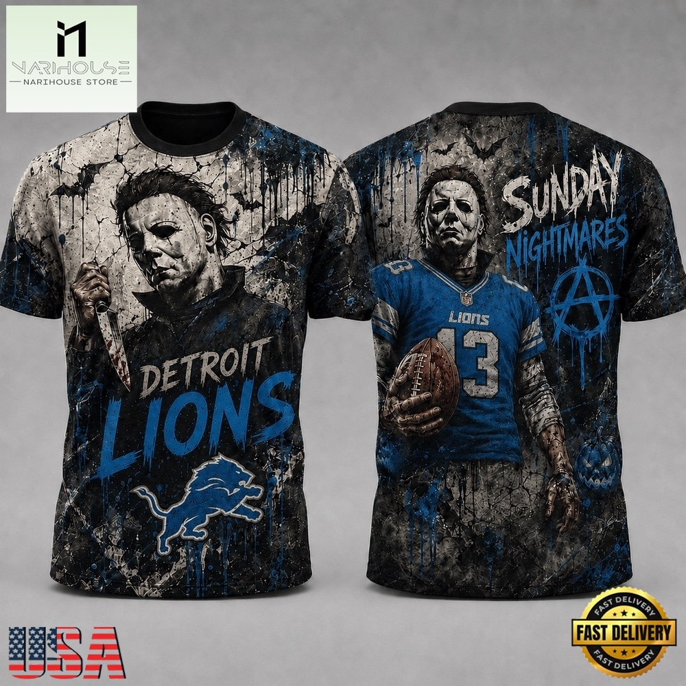 Detroit Lions NFL Michael Myers Sunday Nightmares Horror Halloween 3D T Shirt, NFL Sporty Shirt Detroit Lions NFL Michael Myers Sunday Nightmares Horror Halloween 3D T Shirt, NFL Sporty Shirt