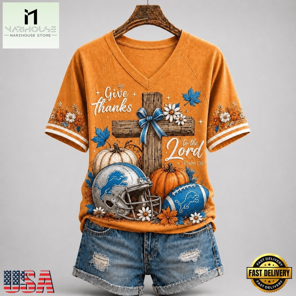 Detroit Lions NFL Thanksgiving Faith And Football V Neck T Shirt, Trendy NFL V Neck Tee Detroit Lions NFL Thanksgiving Faith And Football V Neck T Shirt, Trendy NFL V Neck Tee