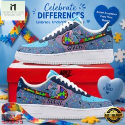 Disney Stitch Autism Awareness Custom Air Force 1 Shoes, Puzzle Piece Graphic Sneakers, Music Artist AF1 Shoes Disney Stitch Autism Awareness Custom Air Force 1 Shoes Puzzle Piece Graphic Sneakers