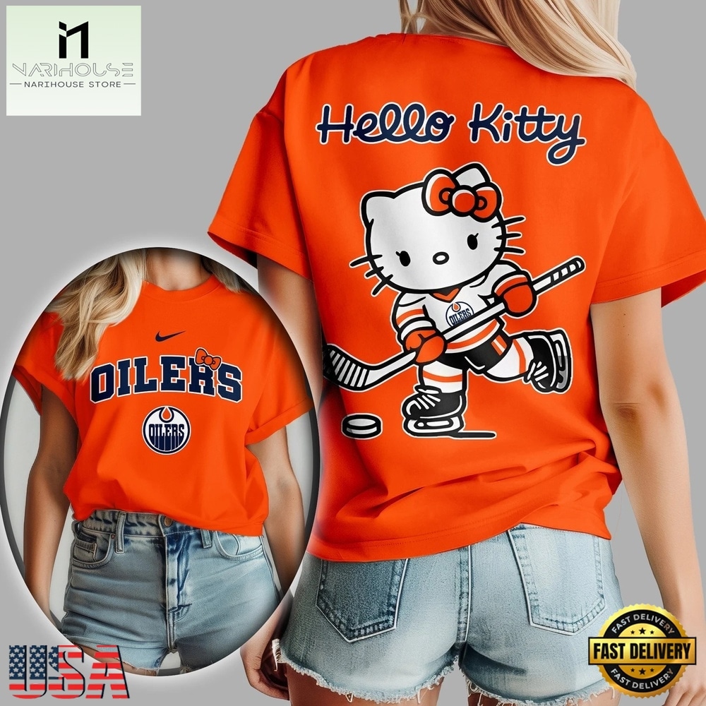 Edmonton Oilers NHL x Hello Kitty Unisex 3D Shirt, NHL 3D Game Day Tee Edmonton Oilers NHL x Hello Kitty Unisex 3D Shirt, NHL 3D Game Day Tee