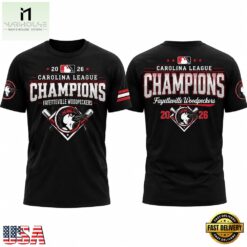 Fayetteville Woodpeckers 2026 Carolina League Champions Black Shirt, Hot 3D Shirt Trend Fayetteville Woodpeckers 2026 Carolina League Champions Black Shirt
