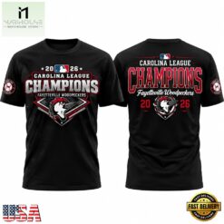Fayetteville Woodpeckers 2026 Carolina League Champions Black T Shirt, Hot 3D Shirt Trend Fayetteville Woodpeckers 2026 Carolina League Champions Black T Shirt